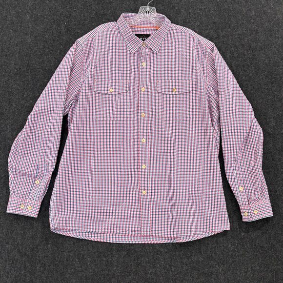 Orvis Shirt Mens XL Red Blue Plaid Seersucker Roll Up Sleeve Button Down Pockets - Picture 1 of 10